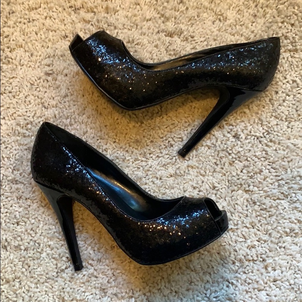Peep Toe Platform Sequins Heels - image 1